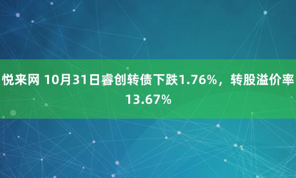 悦来网 10月31日睿创转债下跌1.76%,转股溢价率13.67%